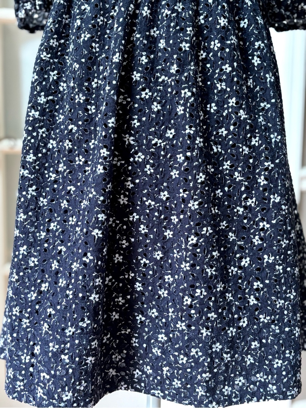 Anthro Maeve Black Floral Eyelet Babydoll Dress Puff Sleeve Cottagecore M - Picture 6 of 10